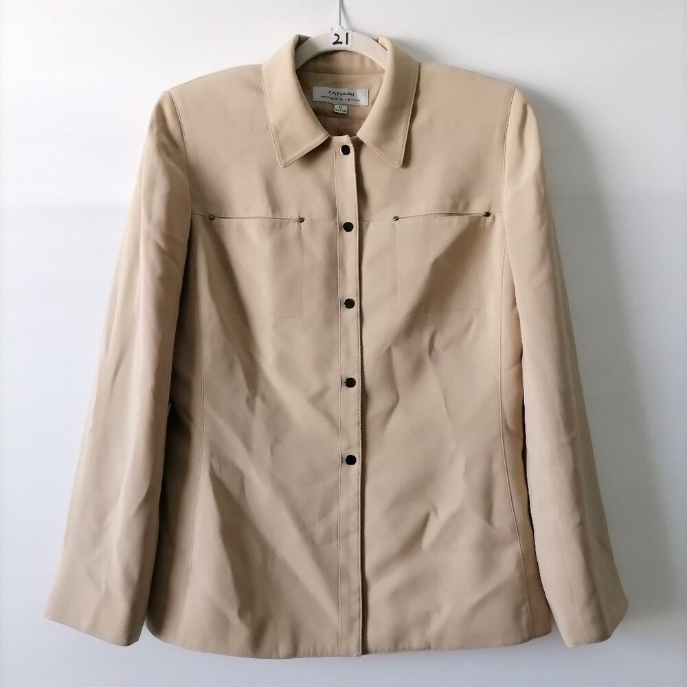 Tahari Arthur S. Levine Womens Beige Long Sleeve Collared Snap Jacket Size 10
